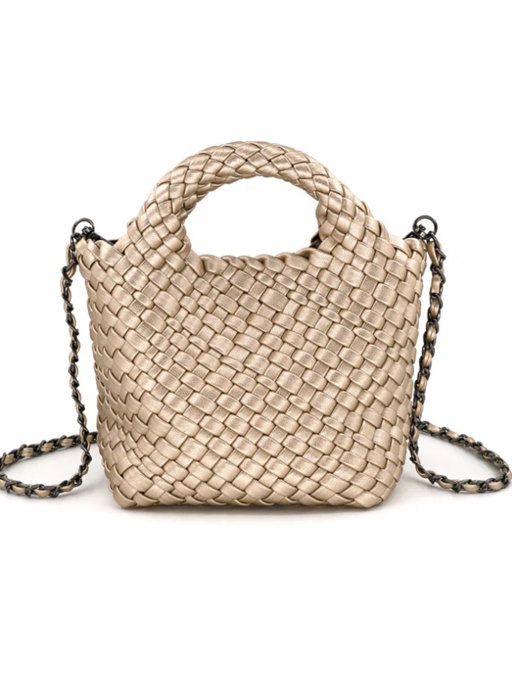 BC Bags Champagne Braided Clutch with Braided Chain Strap
